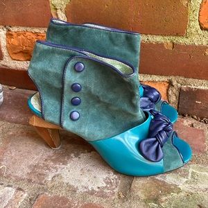 Irregular Choice Teal & Blue Suede Leather Patent Peep Toe Heels